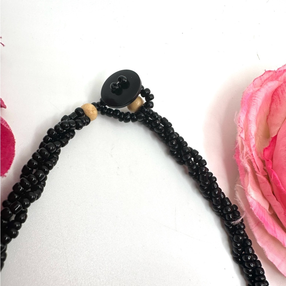 VINTAGE⚜️Black Spun Glass Beaded Necklace - Picture 5 of 7